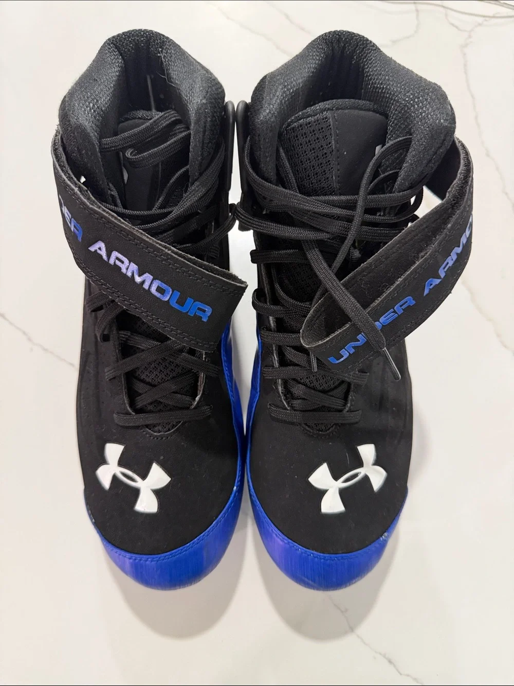 Under Armour Kids Black and Blue Football Cleats